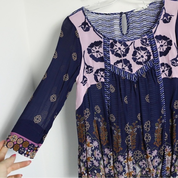 Anthropologie Floreat Rhiannon Peasant Top Bohemian Blouse Blue Embroidered S - Picture 9 of 12